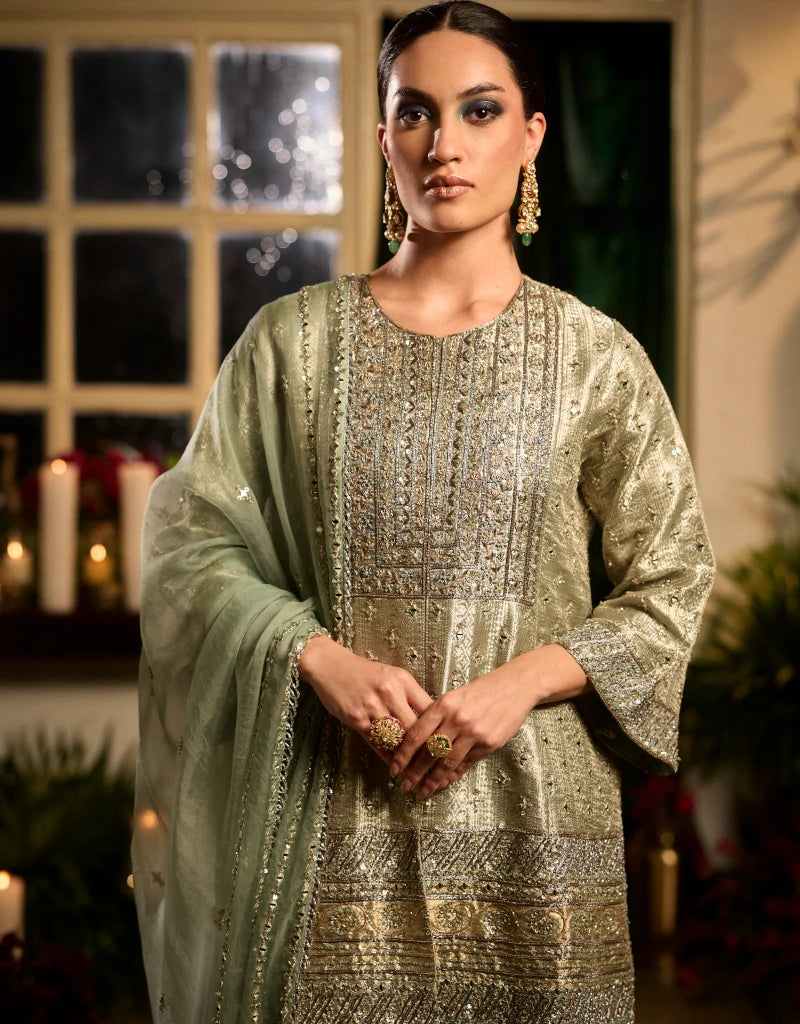 Chandi Tissue Kurta Set By Manvi Kapoor B