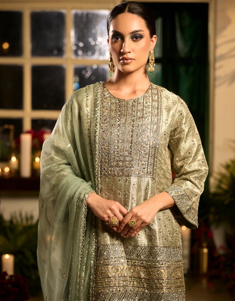 Chandi Tissue Kurta Set By Manvi Kapoor C