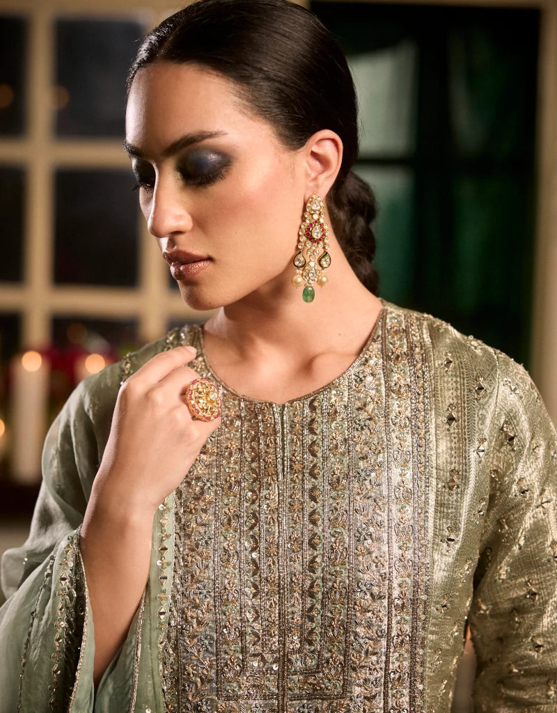 Chandi Tissue Kurta Set By Manvi Kapoor E