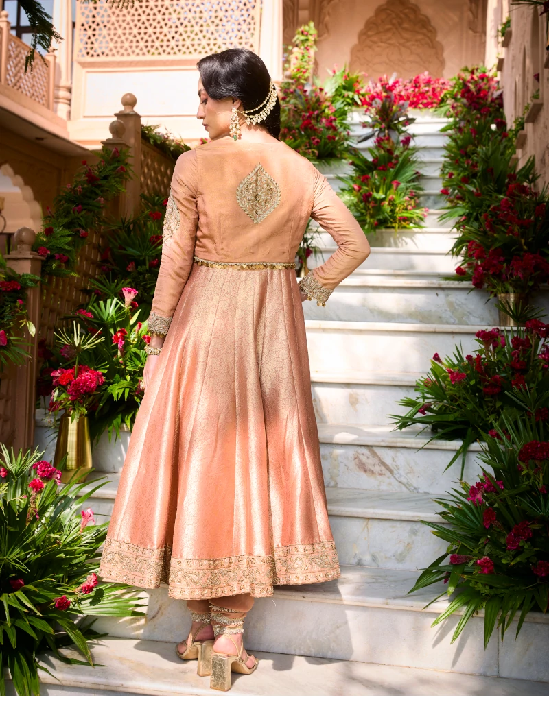Gold Bandhgala Anarkali Set by Manvi Kapoor D