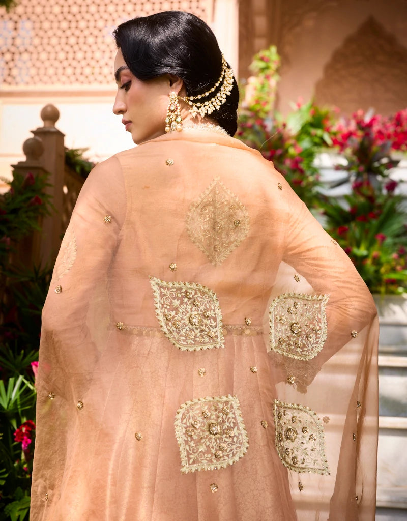Gold Bandhgala Anarkali Set by Manvi Kapoor E