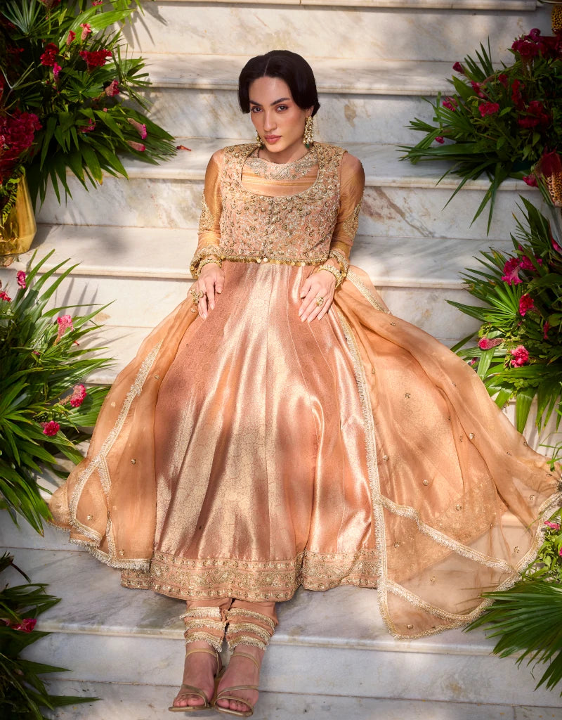 Gold Bandhgala Anarkali Set by Manvi Kapoor F