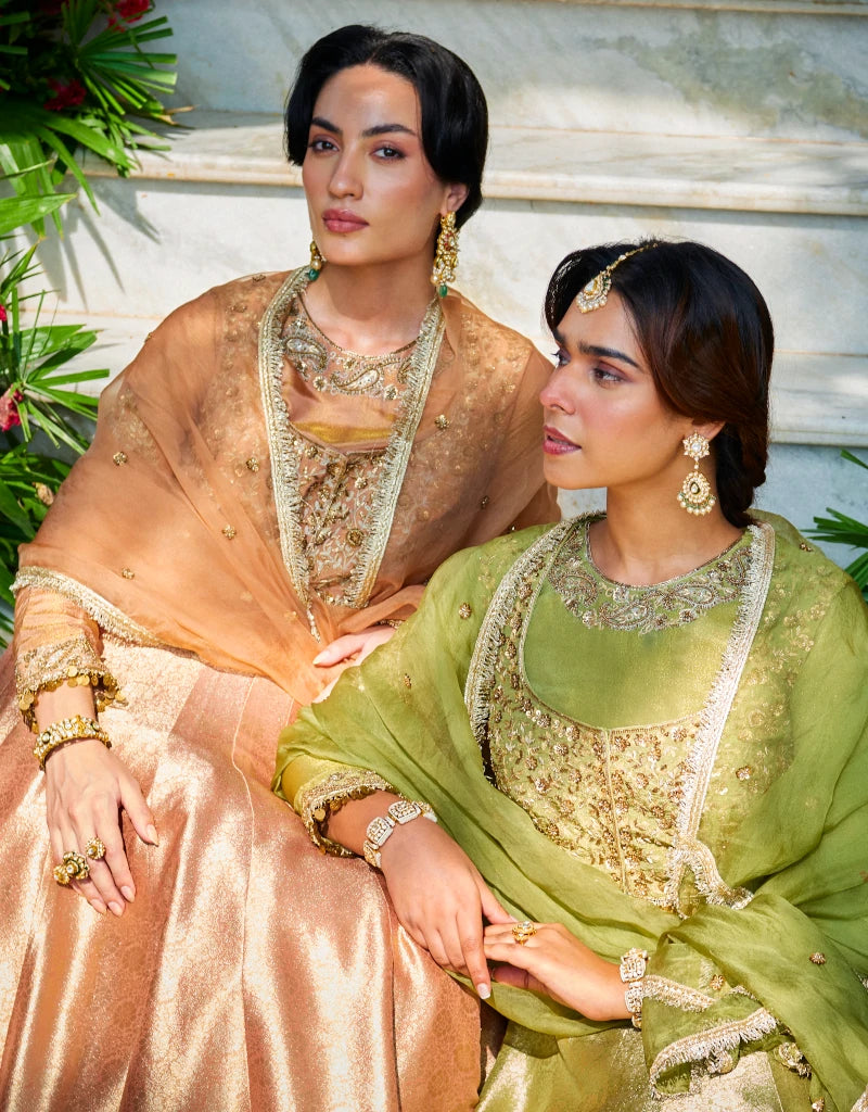 Gold Bandhgala Anarkali Set by Manvi Kapoor I