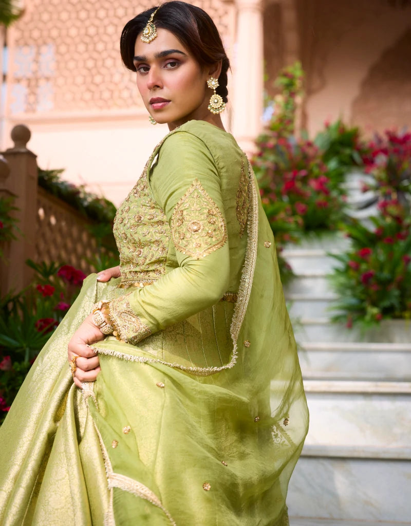 Green Bandhgala Anarkali Set By Manvi Kapoor E