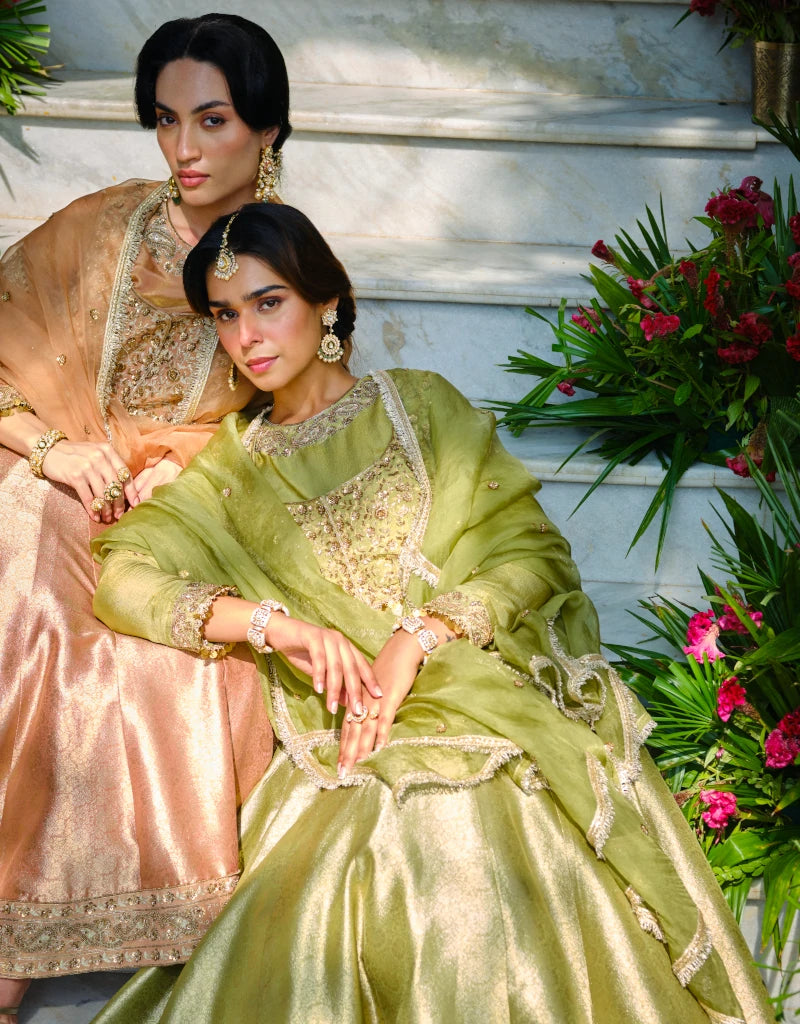 Green Bandhgala Anarkali Set By Manvi Kapoor H