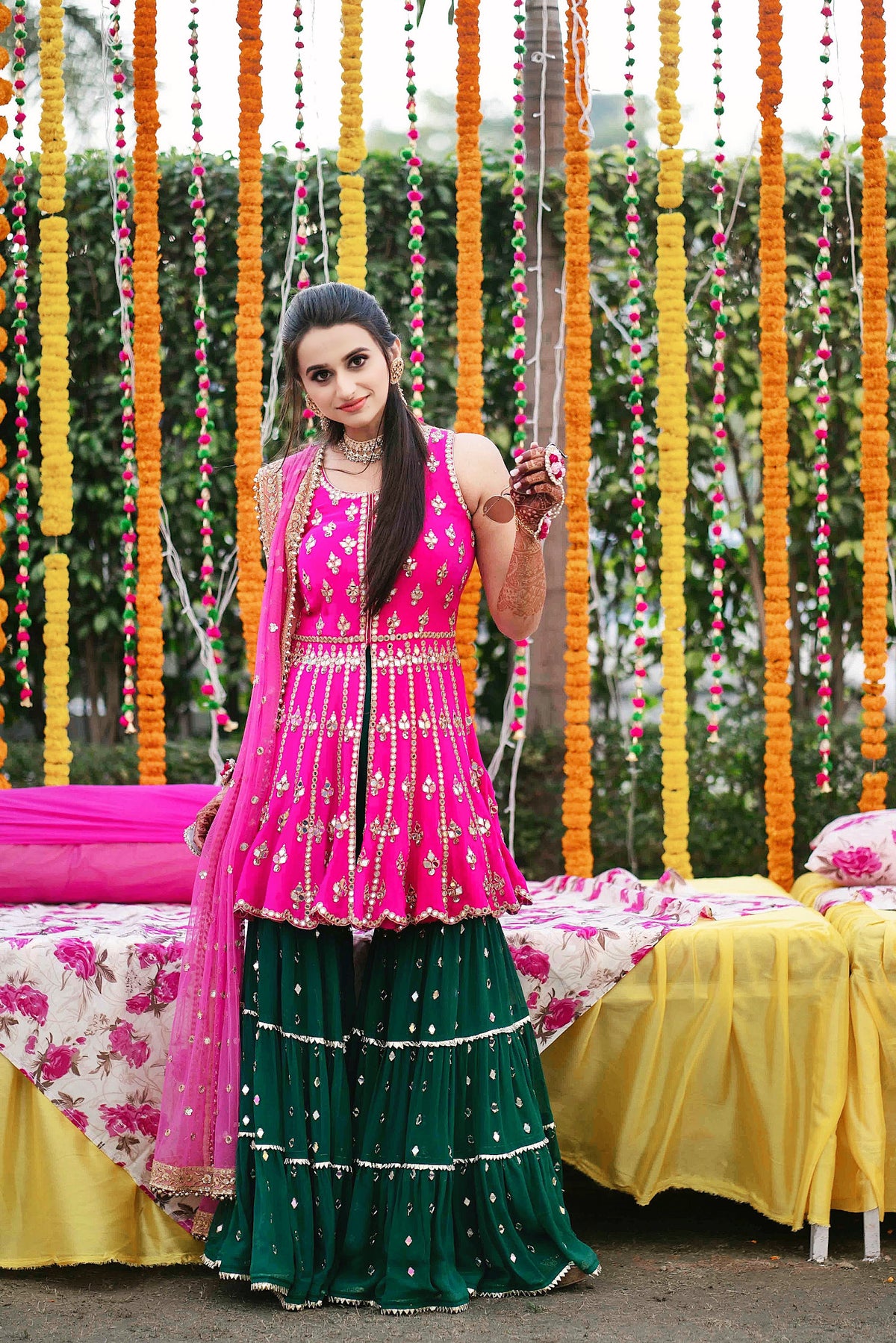 Pakistani Bridal Mehndi Dress in Gharara Kameez Style – Nameera by Farooq